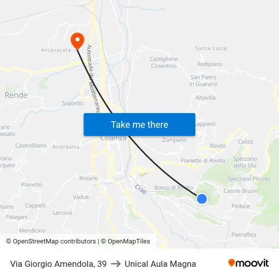 Giorgio Amendola Street, 39 to Unical Magna Hall map