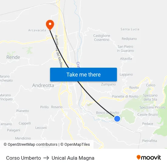 Umberto Avenue to Unical Magna Hall map