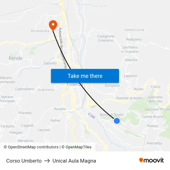 Umberto Avenue to Unical Magna Hall map
