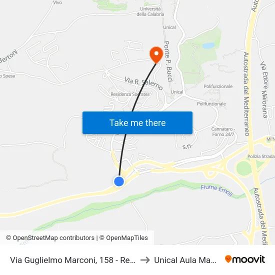 Via Guglielmo Marconi, 158 - Rende to Unical Aula Magna map