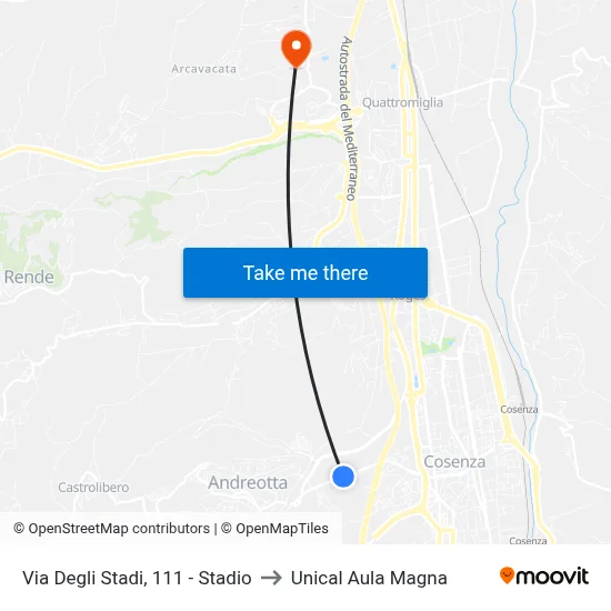 Via Degli Stadi, 111 - Stadio to Unical Aula Magna map