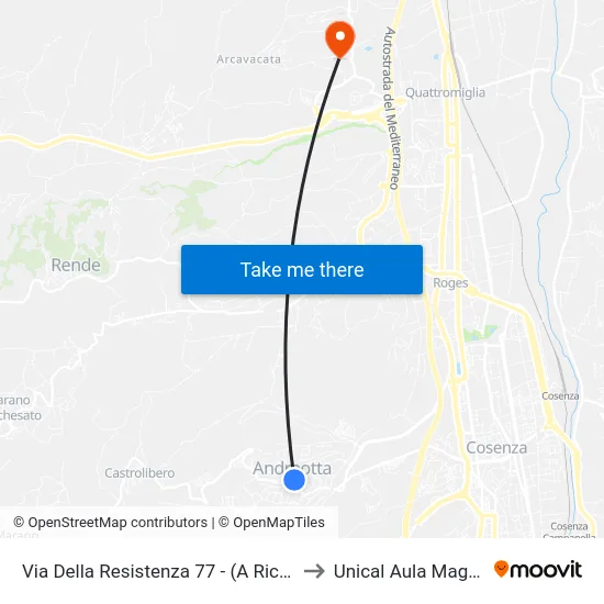 Via Della Resistenza 77 - (A Rich.) to Unical Aula Magna map