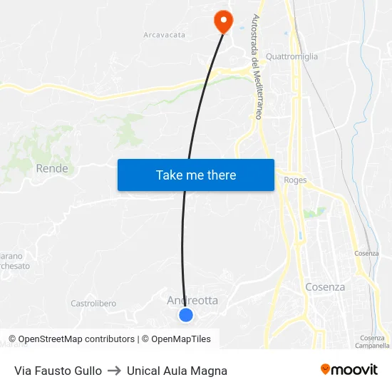 Via Fausto Gullo to Unical Aula Magna map