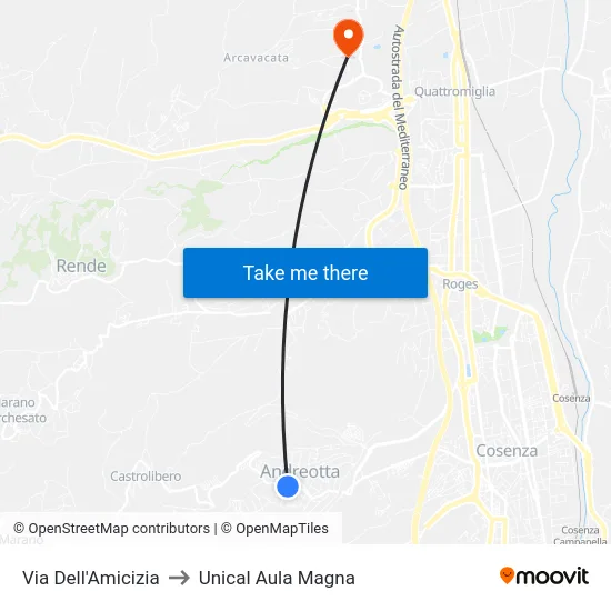 Via Dell'Amicizia to Unical Aula Magna map