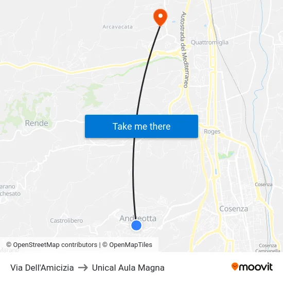 Via Dell'Amicizia to Unical Aula Magna map