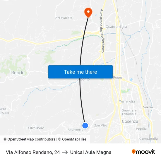 Alfonso Rendano Street, 24 to Unical Magna Hall map