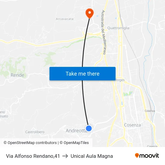 Via Alfonso Rendano,41 to Unical Aula Magna map