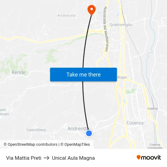 Via Mattia Preti to Unical Aula Magna map