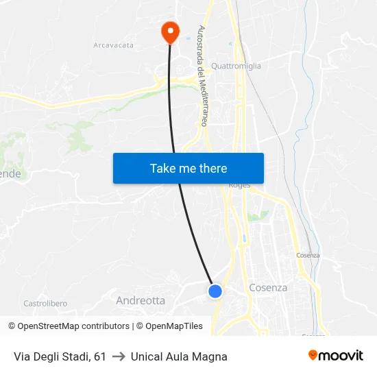 Via Degli Stadi, 61 to Unical Aula Magna map