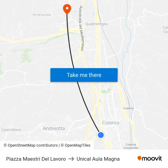 Piazza Maestri Del Lavoro to Unical Aula Magna map