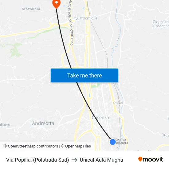 Via Popilia, (Polstrada Sud) to Unical Aula Magna map