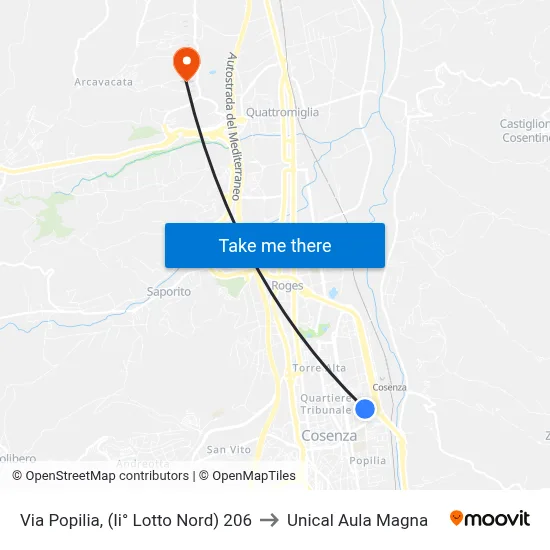 Via Popilia, (Second Lot North) 206 to Unical Magna Hall map