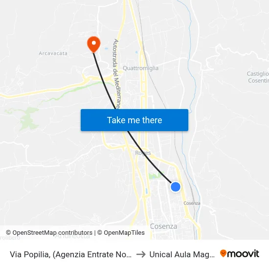 Via Popilia, (North Revenue Agency) to Unical Magna Hall map