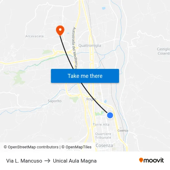 L. Mancuso Street to Unical Magna Hall map