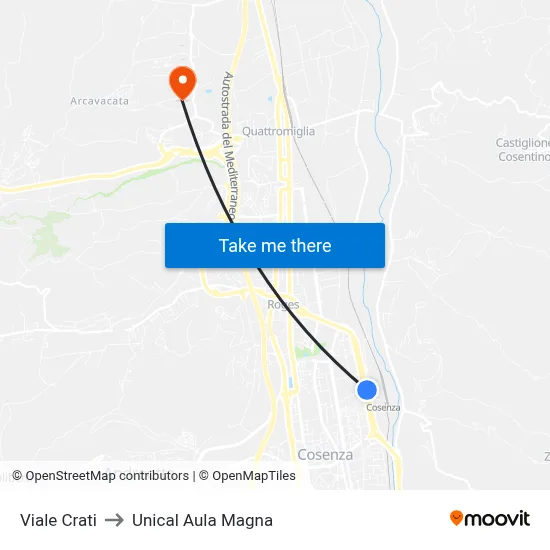 Viale Crati to Unical Aula Magna map