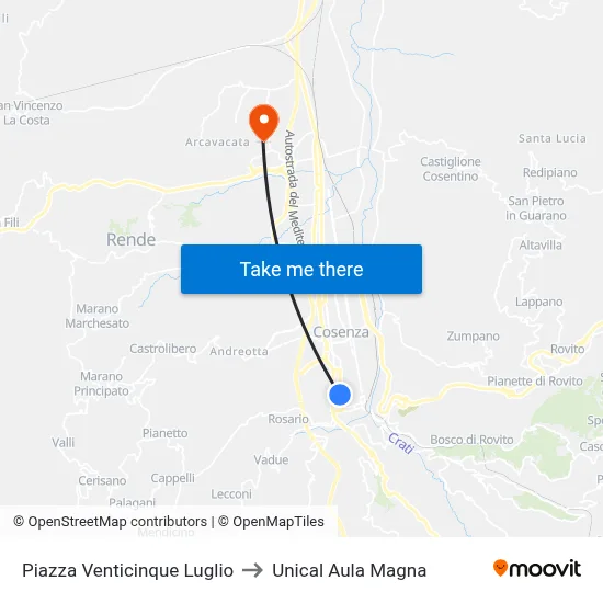 July 25th Square to Unical Magna Hall map