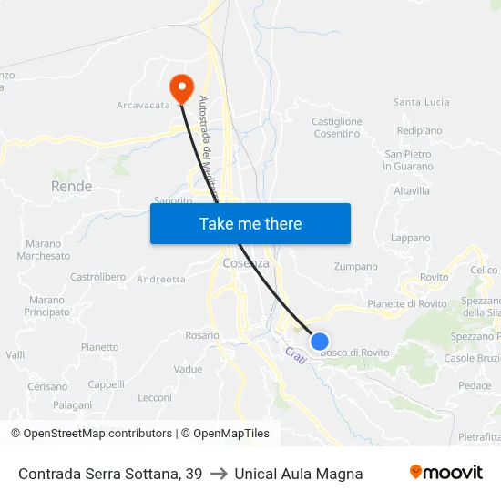 Serra Sottana District, 39 to Unical Magna Hall map