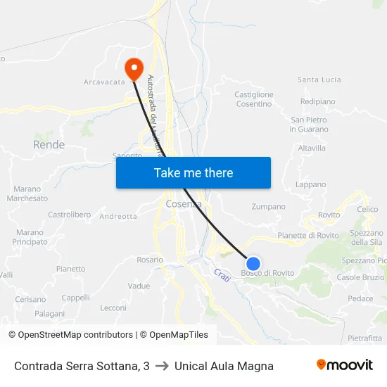 Serra Sottana District, 3 to Unical Magna Hall map