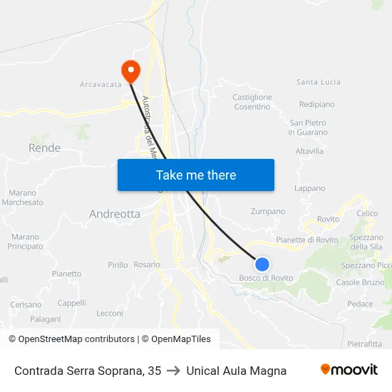 Serra Soprana District, 35 to Unical Magna Hall map