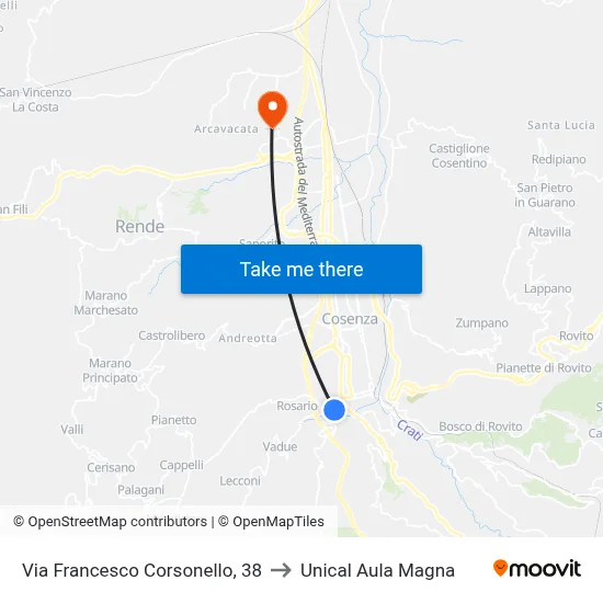 Francesco Corsonello Street, 38 to Unical Magna Hall map