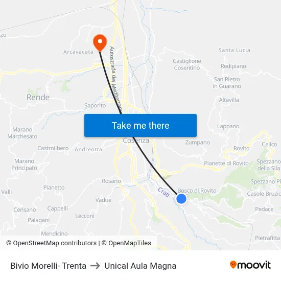 Morelli-Trenta Junction to Unical Magna Hall map