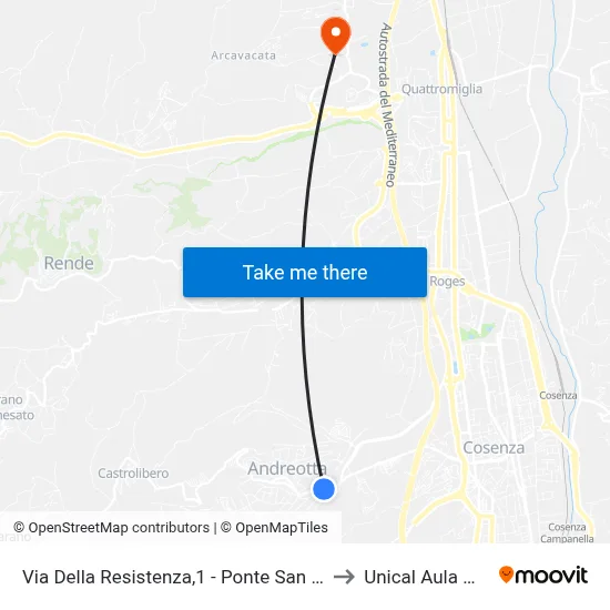 Via Della Resistenza, 1 - San Francesco Bridge to Unical Magna Hall map