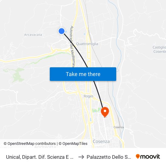 Unical, Dipart. Dif. Scienza E Terra to Palazzetto Dello Sport map