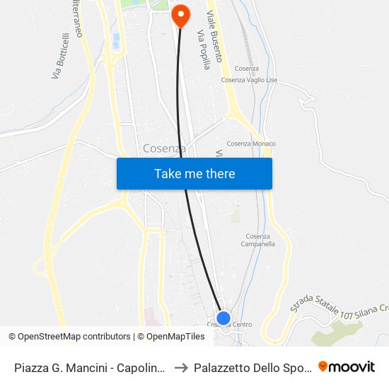 Piazza G. Mancini - Capolinea to Palazzetto Dello Sport map