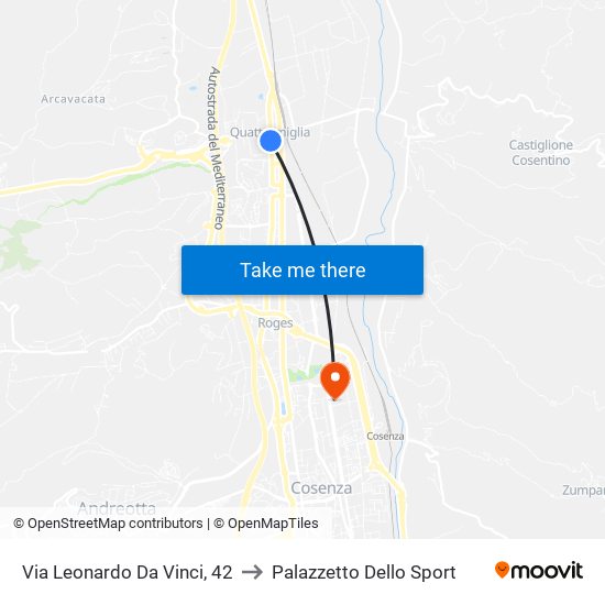 Via Leonardo Da Vinci, 42 to Palazzetto Dello Sport map