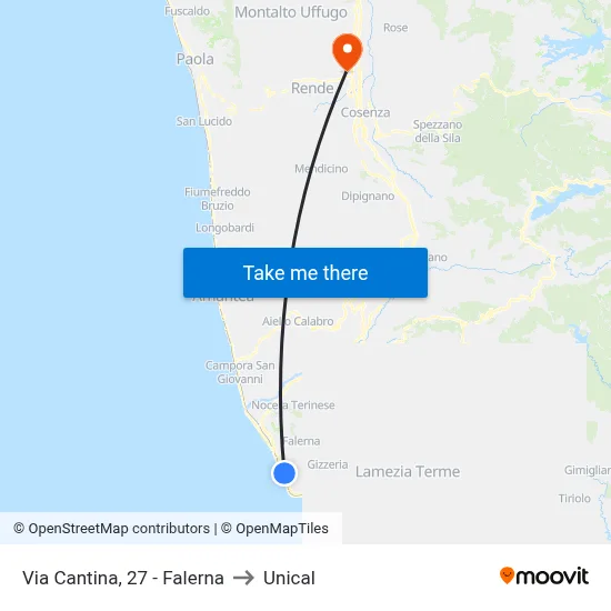 Cantina Road, 27 - Falerna to Unical map
