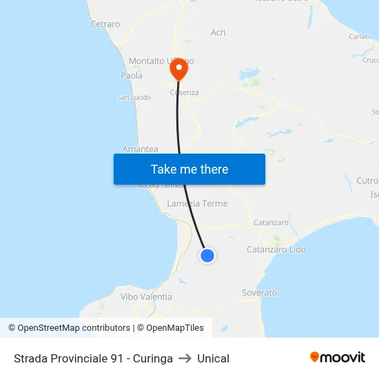Provincial Road 91 - Curinga to Unical map