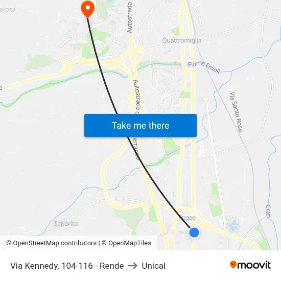 Via Kennedy, 104-116 - Rende to Unical map