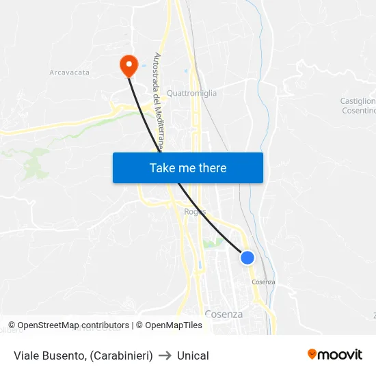 Viale Busento (Carabinieri) to Unical map