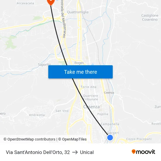 Via Sant'Antonio Dell'Orto, 32 to Unical map