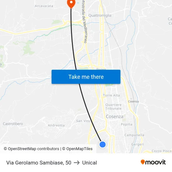 Via Gerolamo Sambiase, 50 to Unical map