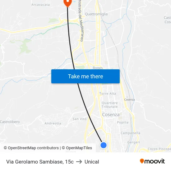 Via Gerolamo Sambiase, 15c to Unical map