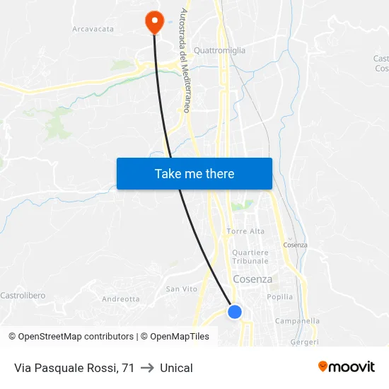 Pasquale Rossi Street 71 to Unical map