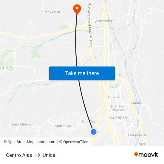 AIAS Center to Unical map