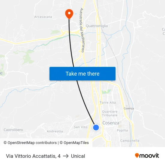Via Vittorio Accattatis, 4 to Unical map