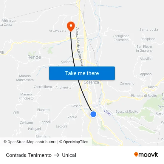 Tenimento District to Unical map