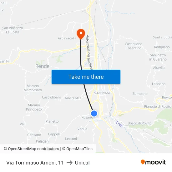 Tommaso Arnoni Street 11 to Unical map