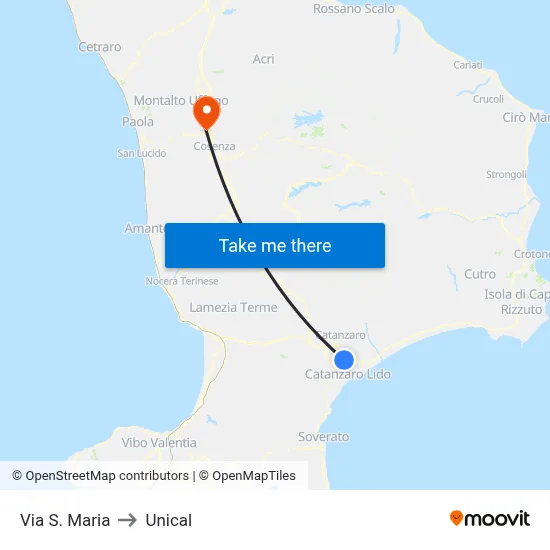 S. Maria Street to Unical map