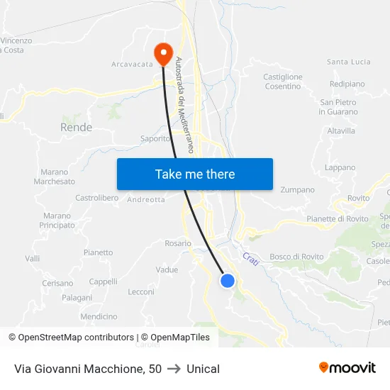 Giovanni Macchione Street, 50 to Unical map