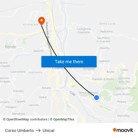 Umberto Avenue to Unical map
