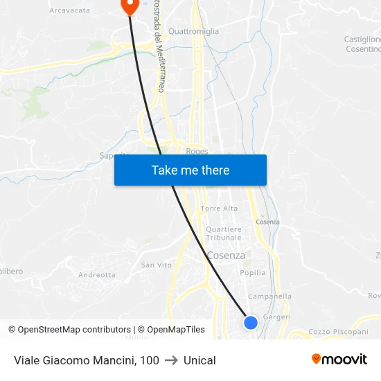 Viale Giacomo Mancini, 100 to Unical map