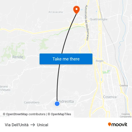 Unity Street to Unical map