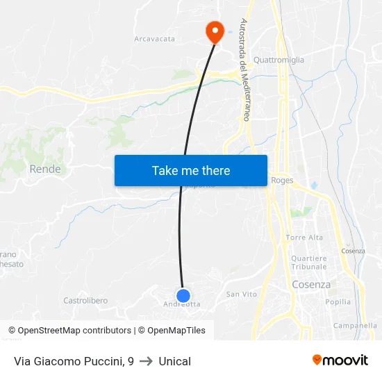 Giacomo Puccini Street, 9 to Unical map