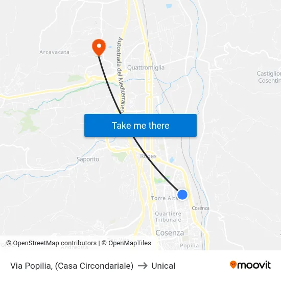 Via Popilia, (Prison) to Unical map