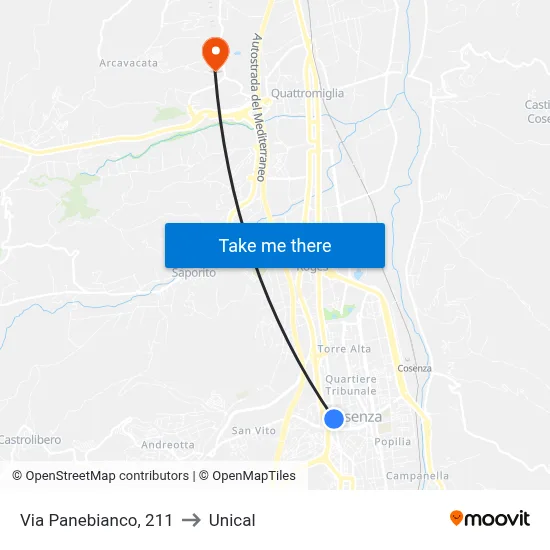 Via Panebianco, 211 to Unical map
