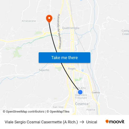 Sergio Cosmai Avenue Barracks (On Request) to Unical map